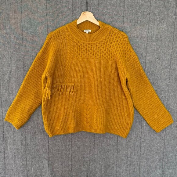 Oriana Marigold Yellow Made in Italy  Wool Blend.Mock Neck Boxy Sweater Size XL - Picture 1 of 4